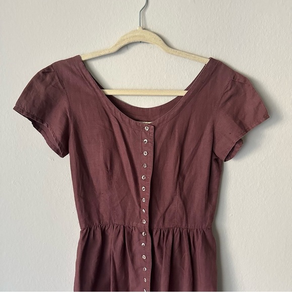 Sisley Linen Blend Button Jumpsuit Made in Italy in Burgundy - Picture 6 of 12